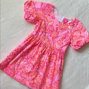 Lilly Pulitzer Pink & Orange Floral Girl's Dress with Puff Sleeves
